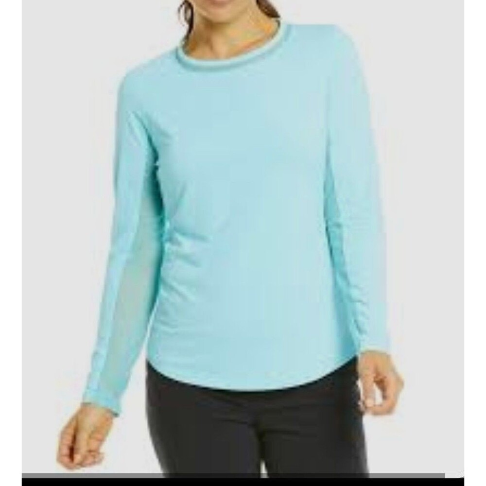 IBKUL Crewneck Mesh Long Sleeve Top Womens XL Green Golf Pickleball Tennis UPF50